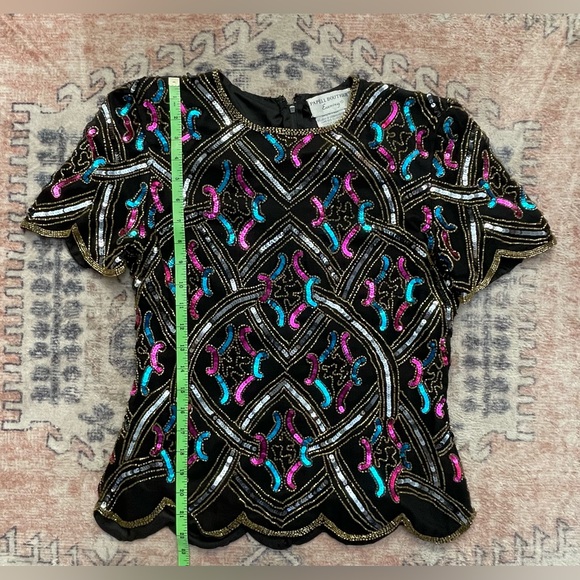 Papell Boutique 90/80s Silk Beaded Sequin Glam VTG Timeless Chic Blouse Women PS - Picture 5 of 5